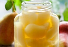 Canned pear compote in jar