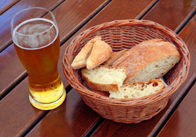 Beer and Bread on a wooden table